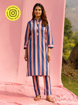 Gulaal - Neel Stripe Straight Fit Kurta with Pant (Set of 2)
