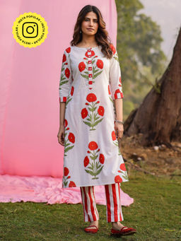 Gulaal - Abeer Red Poppy Straight Fit Kurta with Pant (Set of 2)