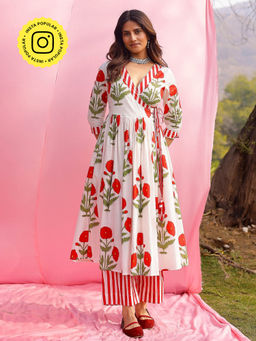 Gulaal - Phagun Red Poppy Angrakha Kurta with Palazzo (Set of 2)