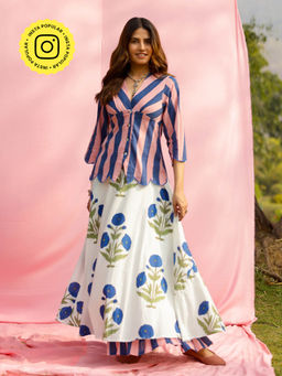 Gulaal - Brij Multi-Color Poppy And Stripe Shirt with Lehenga (Set of 2)