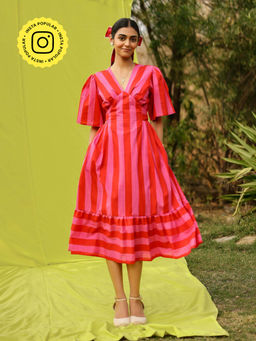 Gulaal - Red Stripes Midi Dress