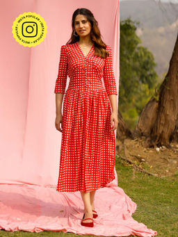 Gulaal - Red Checks Midi Dress
