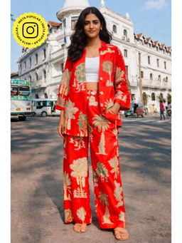 Gulaal - Red Goa Palm Print Co-Ord Set