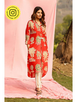Gulaal - Red Sunset Palm Print Kurta with Pant