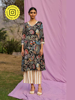 Gulaal - Kaari Black Pure Cotton A Line Kurta with Pant