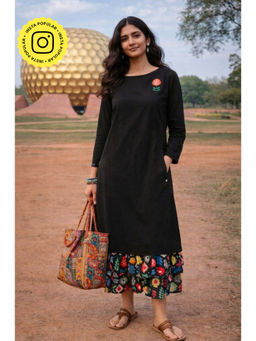 Gulaal - Bold Bloom Black Pue Cotton A Line Midi Dress