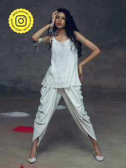 Gulaal - Samichi White Top With Cowl Pant (Set of 2)