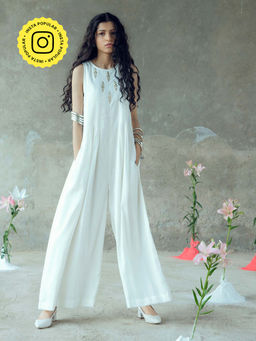 Gulaal - Vividha White Pitthan Work Sleeveless Jumpsuit