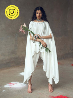 Gulaal - Rambha White Kaftan With Cowl Pant (Set of 2)