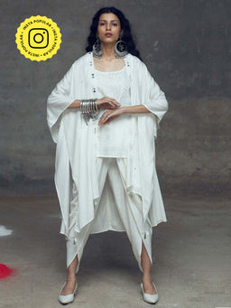 Gulaal - Kamya White Top And Cowl Pant With Overlay (Set of 3)