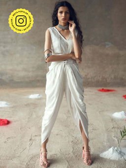 Gulaal - Shuchika White Top With Cowl Pant (Set of 2)