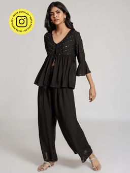 Gulaal - Black Mrigakshi Top & Pant (Set of 2)