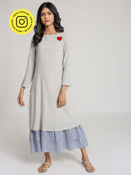 Gulaal - Grey Cotton Heart Embroidery Dress