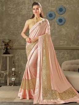 Odette - Pink Lycra Designer Saree with Unstitched Blouse