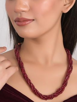 Ratnavali Jewels - Five Layer Twisted Red Ruby Onyx Stone Beads Necklace