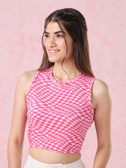 Twenty Dresses by Nykaa Fashion - Pink Checks Tie Up Round Neck Crop T-shirt