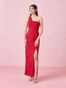 Twenty Dresses by Nykaa Fashion - Red One Shoulder Cut Out Gown