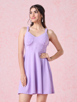 Twenty Dresses by Nykaa Fashion - Lilac Solid Ruched Strappy Short Dress