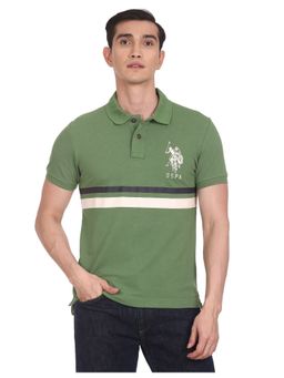 U.S. Polo Assn. Denim Co. - Men Green Contrast Stripe Pique Polo T-Shirt