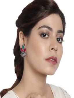 Accessher - Green-Pink Oxidized Fancy Stud Earrings For Women And Girls