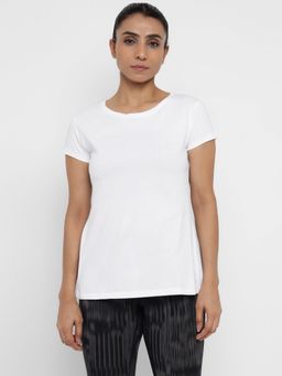 ap'pulse - Women Back Open Round Neck White T-Shirt