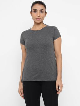 ap'pulse - Women Back Open Round Neck Charcoal T-Shirt