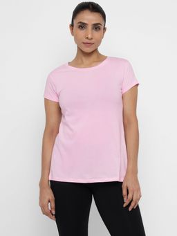 ap'pulse - Women Back Open Round Neck Pink T-Shirt