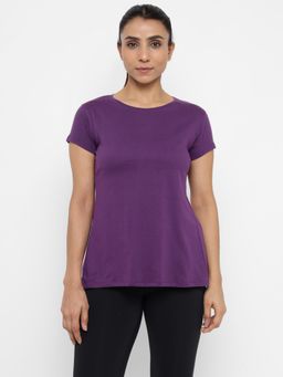 ap'pulse - Women Back Open Round Neck Purple T-Shirt