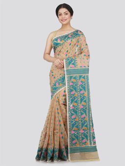 PinkLoom - Womens Soft Cotton Jamdani Saree without Blouse -Beige