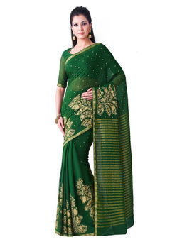 Mimosa - Chiffon Green Saree With Blouse Piece