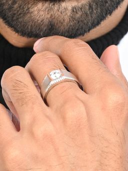 TOUCH925 - Pure 925 Silver Dual Tone Solitaire Ring for Men