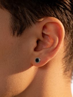 TOUCH925 - Pure 925 Silver Circular Onyx Enamel Unisex Stud