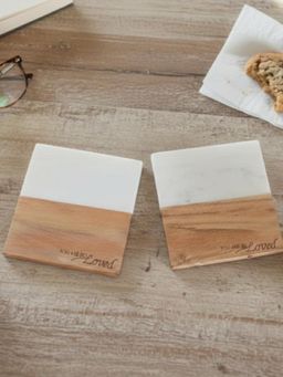 Homearte - White Marble Wooden You Are So Loved Square Coaster (Pack Of 2)