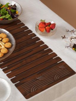 HOME 360 - Brown Contemporary Espresso Wave-Accent Slatted Table Runner 14*36 Inch