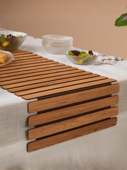 HOME 360 - Tan Architectural Oak-Toned Slatted Table Runner
