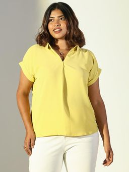 SHOWOFF - Womens Yellow Solid Shirt Style Top