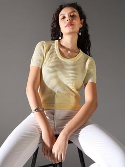 SHOWOFF - Womens Yellow Stripes Regular Top