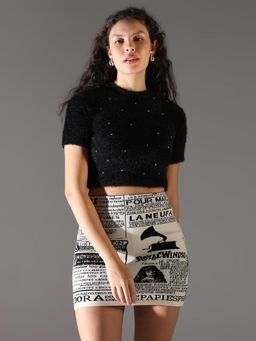 SHOWOFF - Womens Black Solid Crop Top