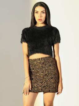 SHOWOFF - Womens Black Self Design Crop Top