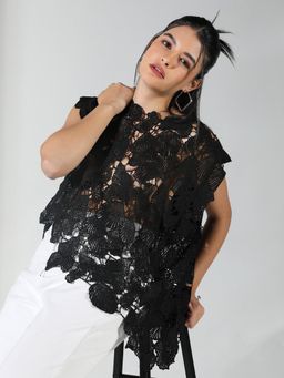 SHOWOFF - Edition Womens Black Self Design Crochet Top