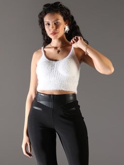 SHOWOFFFF - Womens White Self Design Crop Top