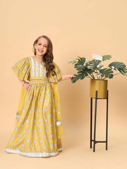Cord Of Love - Mustard Printed Lehenga with Top and Dupatta (Set of 3)