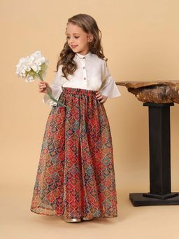 Cord Of Love - Maroon and White Party Wear Lehenga and Top (Set of 2)