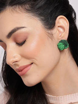 Sohi - Green Beaded Studs Earrings