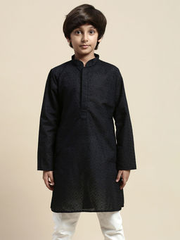 Sanwara - Boy Black Floral Cotton Chikankari Designer Kurta