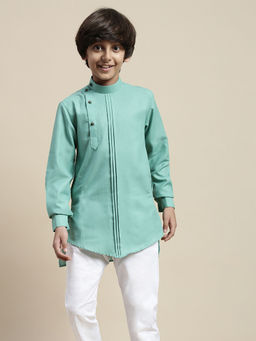 Sanwara - Boy Jade Green Cotton Side Cut Designer Kurta