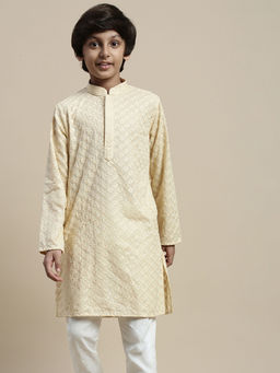 Sanwara - Boy Yellow Floral Cotton Chikankari Designer Kurta
