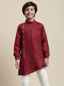 Sanwara - Boy Maroon Cotton Side Cut Designer Kurta