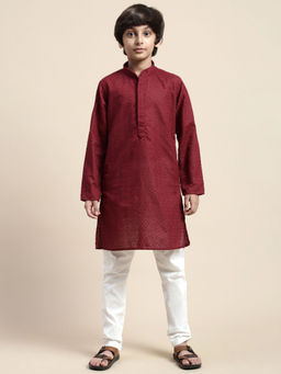 Sanwara - Boy Maroon Floral Chikankari Designer Kurta Payjama (Set of 2)