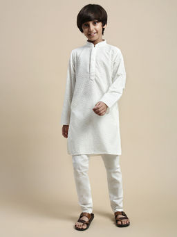 Sanwara - Boy Off White Floral Chikankari Designer Kurta Payjama (Set of 2)